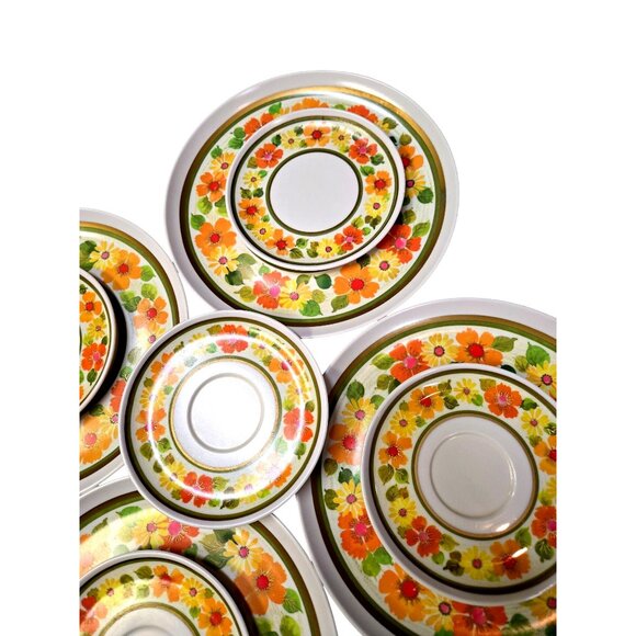 Retro 60s Imperial Sheffield Golden Garden Melamine flower power dinner set of 9 - Picture 5 of 10